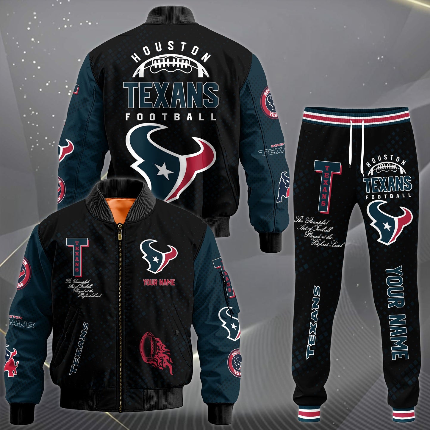 LIMITED EDITION - NEW CUSTOMIZED NFL15 HTT HOUSTON TEXANS SATIN VARSITY JACKET & LONG PANTS