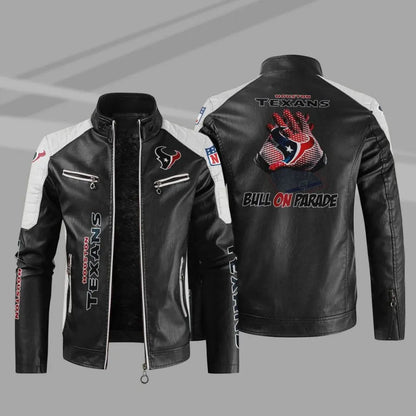 LIMITED EDITION - NEW CUSTOMIZED NFL15 HTT HOUSTON TEXANS LEATHER BIKER JACKET