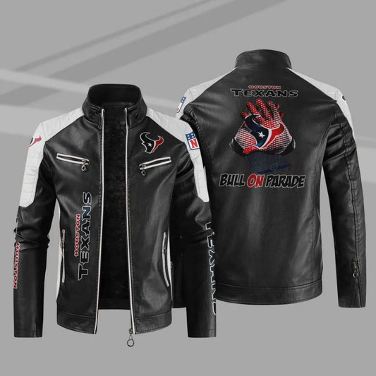 LIMITED EDITION - NEW CUSTOMIZED NFL15 HTT HOUSTON TEXANS LEATHER BIKER JACKET