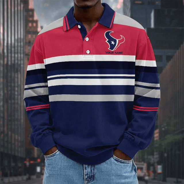 LIMITED EDITION - NEW CUSTOMIZED NFL15 HTT HOUSTON TEXANS MEN LONG SLEEVE POLO