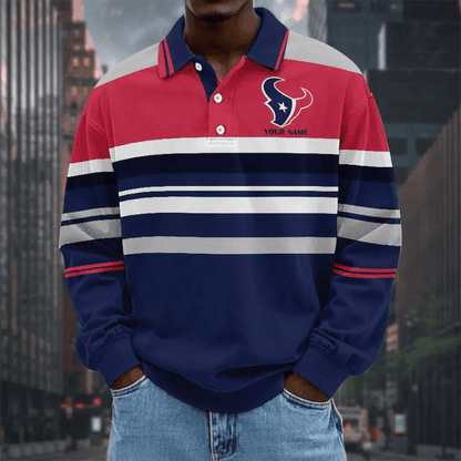 LIMITED EDITION - NEW CUSTOMIZED NFL15 HTT HOUSTON TEXANS MEN LONG SLEEVE POLO