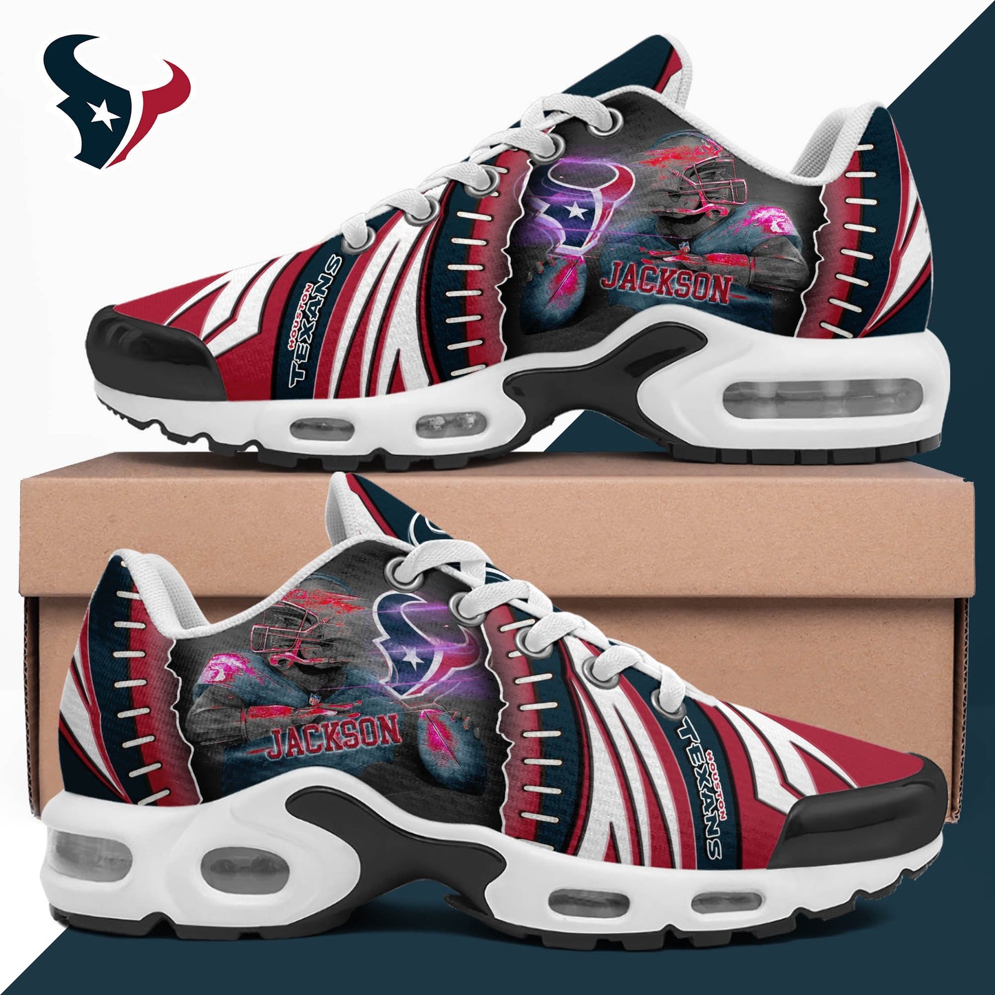 LIMITED EDITION - NEW CUSTOMIZED NFL15 HTT HOUSTON TEXANS UNISEX AIR MAX PLUS SNEAKERS