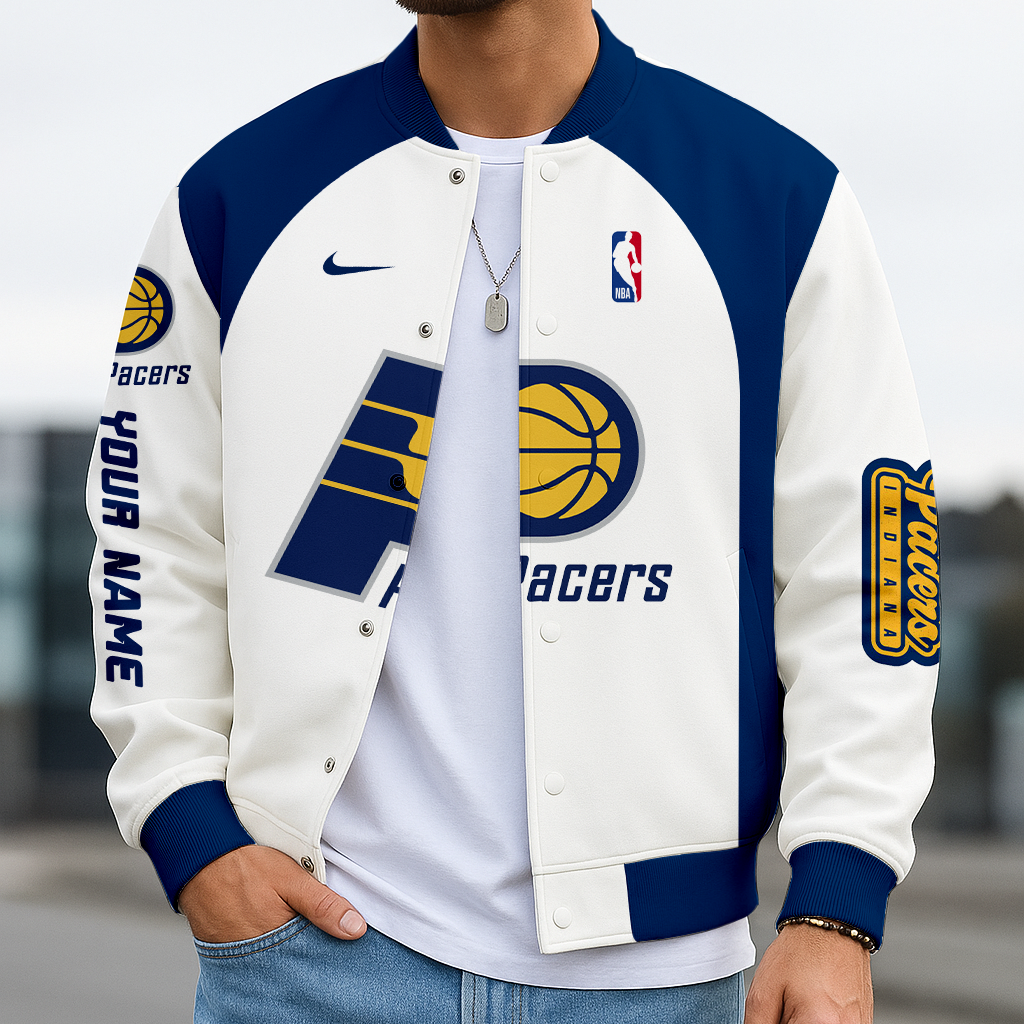 LIMITED EDITION - NEW CUSTOMIZED NBA06 IP INDIANA PACERS BASEBALL JACKET, SATIN VARSITY JACKET