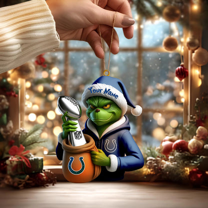 LIMITED EDITION - NEW CUSTOMIZED NFL17 IDC INDIANAPOLIS COLTS THE GRINCH ACRYLIC ORNAMENT