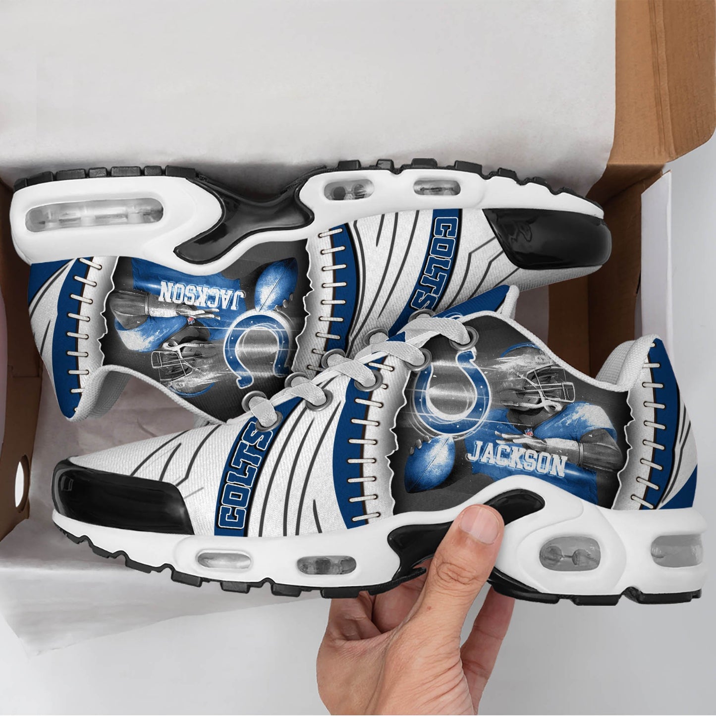 LIMITED EDITION - NEW CUSTOMIZED NFL17 IDC INDIANAPOLIS COLTS UNISEX AIR MAX PLUS SNEAKERS
