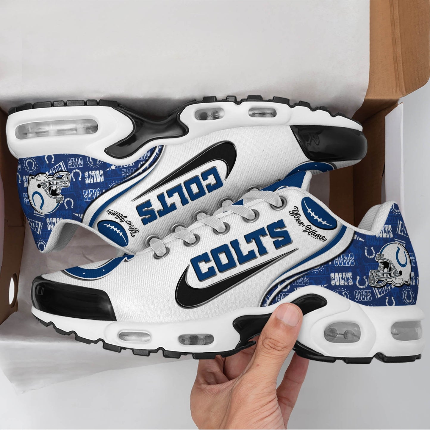 LIMITED EDITION - NEW CUSTOMIZED NFL17 IDC INDIANAPOLIS COLTS UNISEX AIR MAX PLUS SNEAKERS
