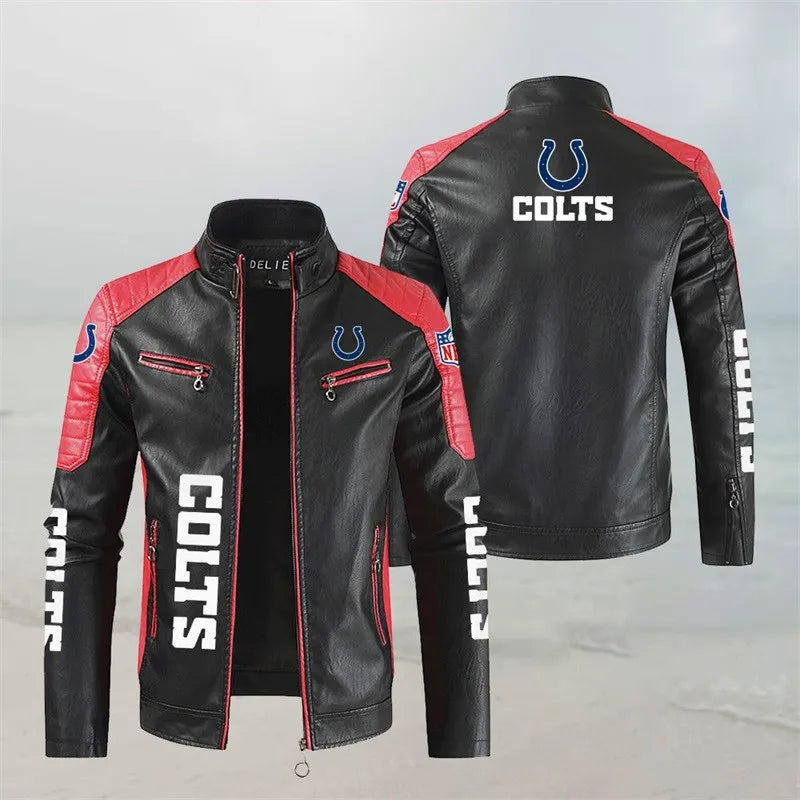 LIMITED EDITION - NEW CUSTOMIZED NFL17 IDC INDIANAPOLIS COLTS LEATHER BIKER JACKET