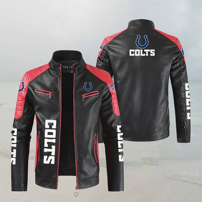 LIMITED EDITION - NEW CUSTOMIZED NFL17 IDC INDIANAPOLIS COLTS LEATHER BIKER JACKET