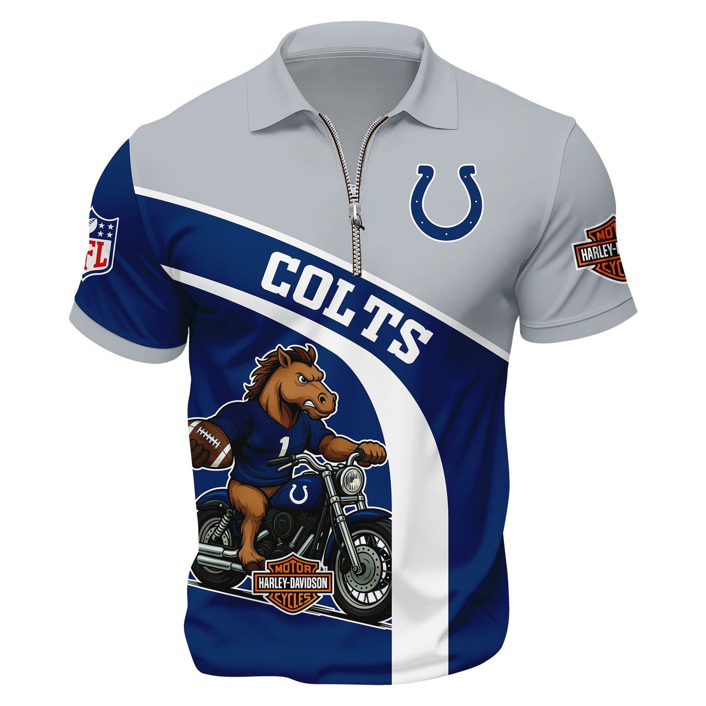 LIMITED EDITION - NEW CUSTOMIZED NFL17 IDC INDIANAPOLIS COLTS HARLEY-DAVIDSON POLO WITH ZIPPER SHIRT