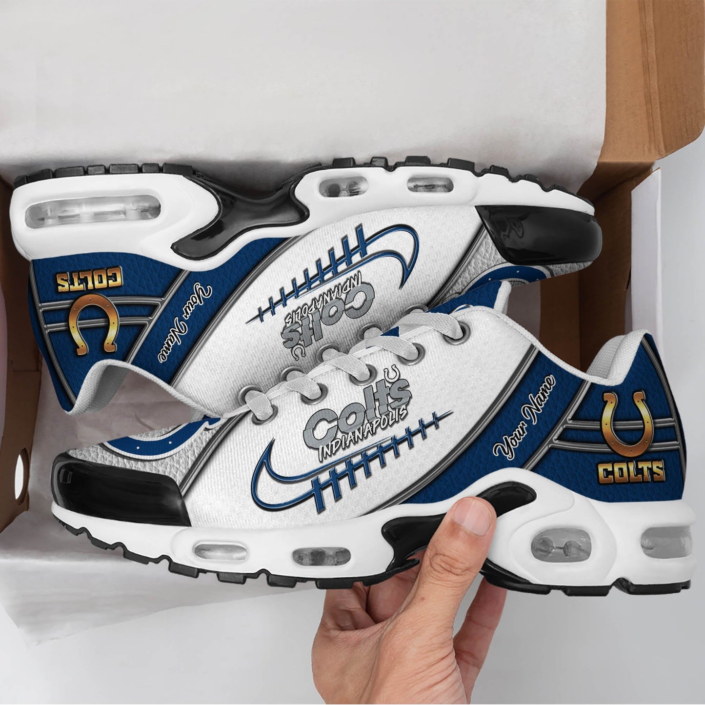 LIMITED EDITION - NEW CUSTOMIZED NFL17 IDC INDIANAPOLIS COLTS UNISEX AIR MAX PLUS SNEAKERS