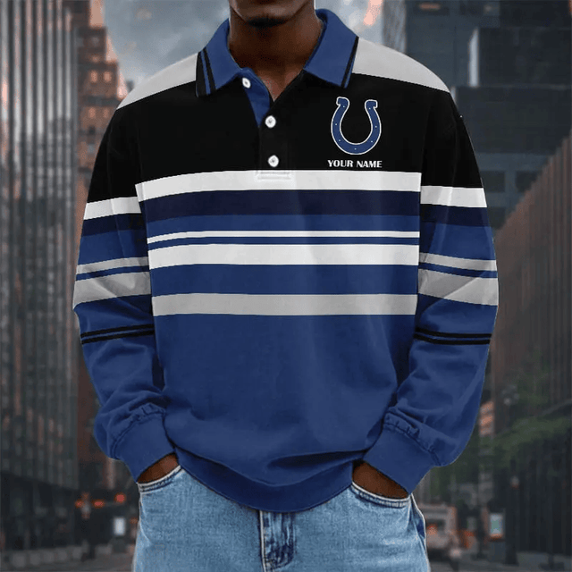 LIMITED EDITION - NEW CUSTOMIZED NFL17 IDC INDIANAPOLIS COLTS MEN LONG SLEEVE POLO