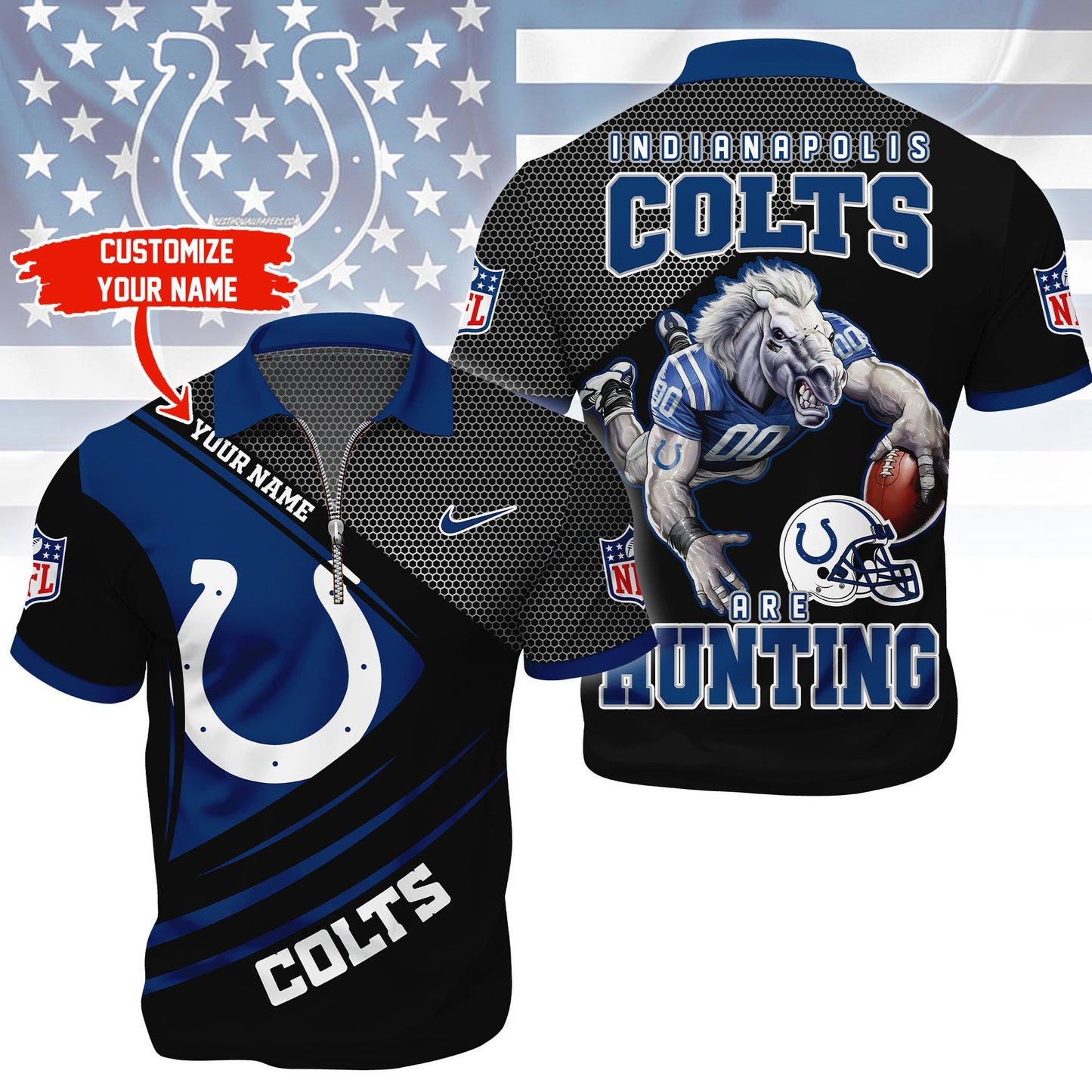 LIMITED EDITION - NEW CUSTOMIZED NFL17 IDC INDIANAPOLIS COLTS HARLEY-DAVIDSON POLO WITH ZIPPER SHIRT