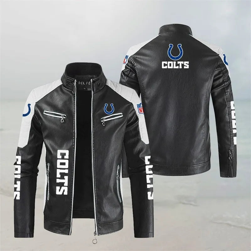 LIMITED EDITION - NEW CUSTOMIZED NFL17 IDC INDIANAPOLIS COLTS LEATHER BIKER JACKET