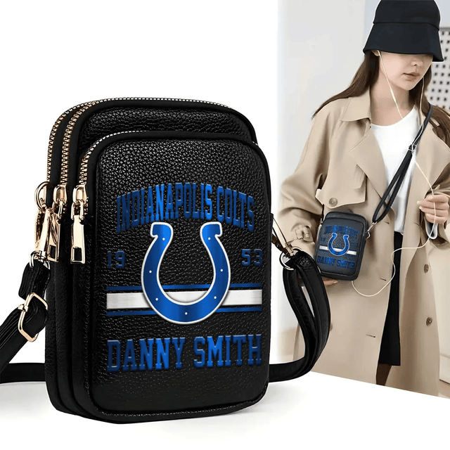 LIMITED EDITION - NEW CUSTOMIZED NFL17 IDC INDIANAPOLIS COLTS LEATHER CROSSBODY BAG
