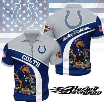 LIMITED EDITION - NEW CUSTOMIZED NFL17 IDC INDIANAPOLIS COLTS HARLEY-DAVIDSON POLO WITH ZIPPER SHIRT
