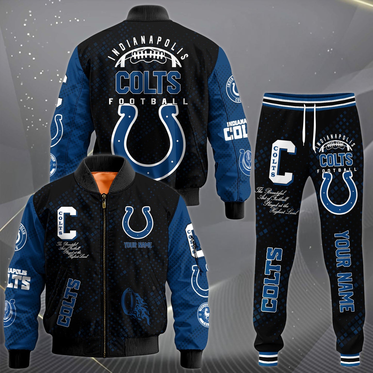 LIMITED EDITION - NEW CUSTOMIZED NFL17 IDC INDIANAPOLIS COLTS SATIN VARSITY JACKET & LONG PANTS