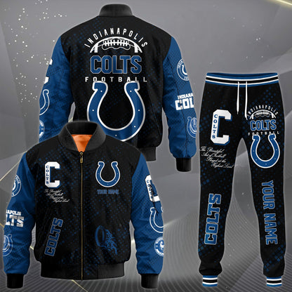 LIMITED EDITION - NEW CUSTOMIZED NFL17 IDC INDIANAPOLIS COLTS SATIN VARSITY JACKET & LONG PANTS
