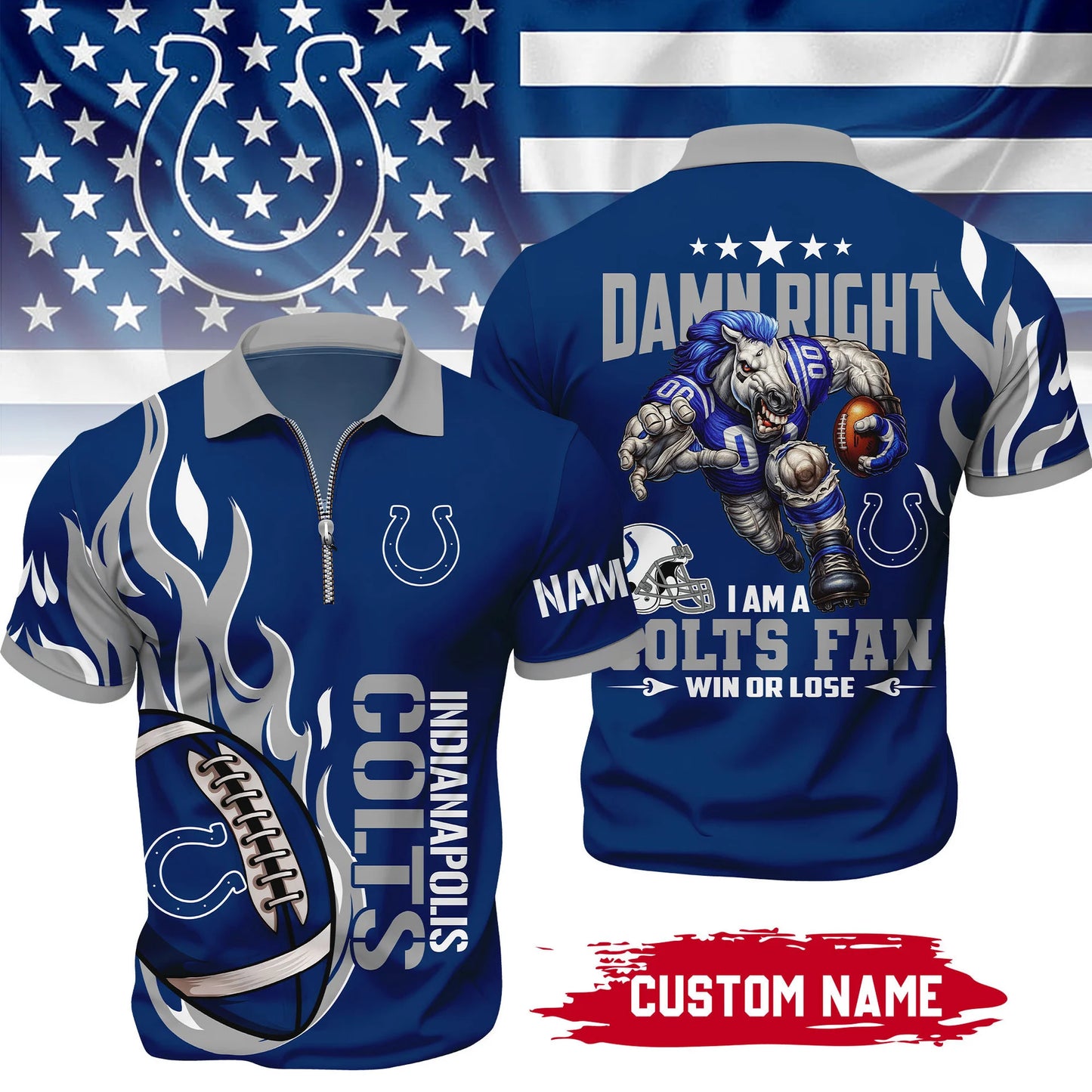 LIMITED EDITION - NEW CUSTOMIZED NFL17 IDC INDIANAPOLIS COLTS ZIP POLO SHIRT