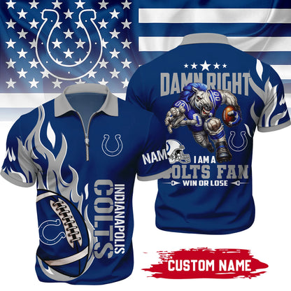 LIMITED EDITION - NEW CUSTOMIZED NFL17 IDC INDIANAPOLIS COLTS ZIP POLO SHIRT