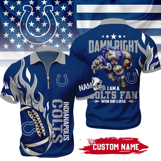 LIMITED EDITION - NEW CUSTOMIZED NFL17 IDC INDIANAPOLIS COLTS ZIP POLO SHIRT