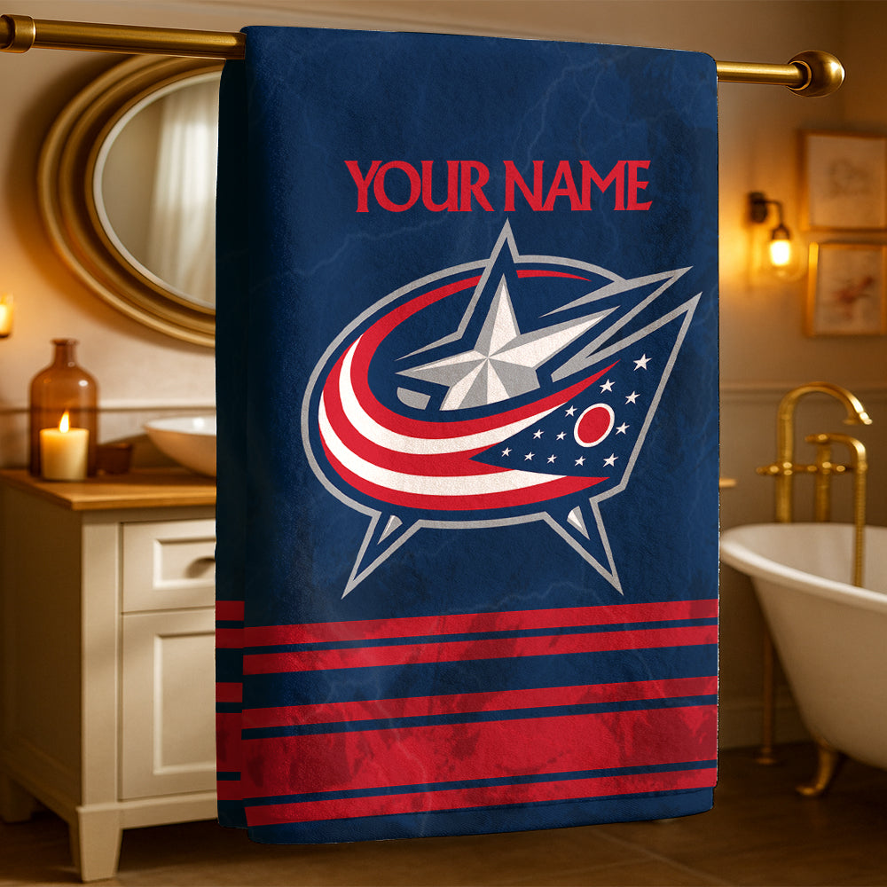 LIMITED EDITION - NEW CUSTOMIZED NHL18 CBJ COLUMBUS BLUE JACKETS BEACH & BATH TOWEL