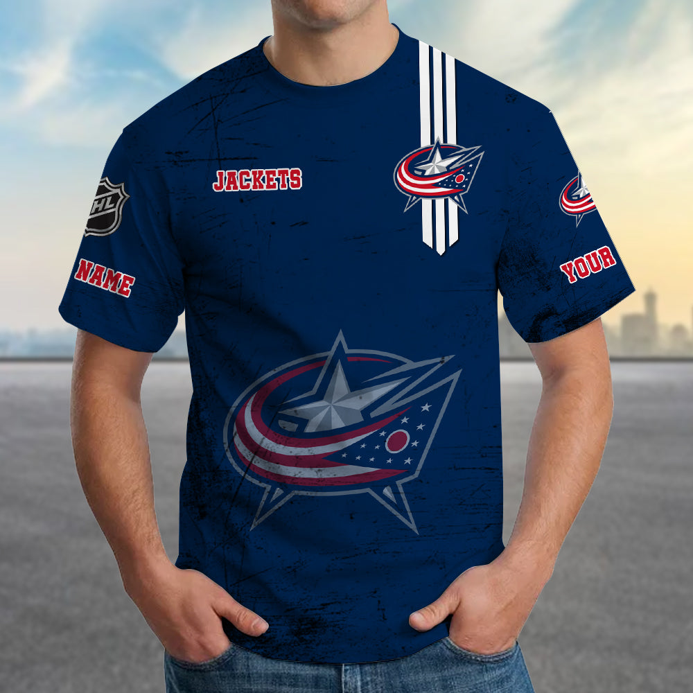 LIMITED EDITION - NEW CUSTOMIZED NHL18 CBJ COLUMBUS BLUE JACKETS T-SHIRT FOR FANS