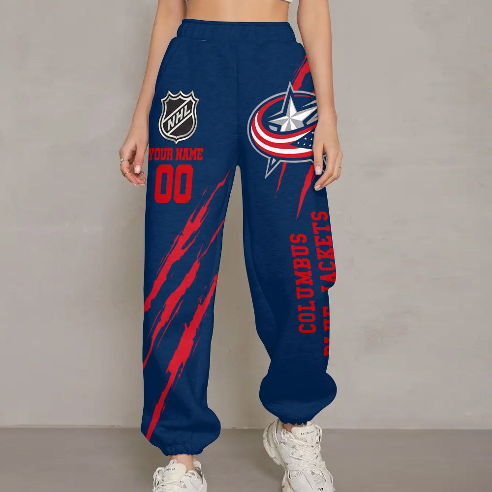 LIMITED EDITION - NEW CUSTOMIZED NHL18 CBJ COLUMBUS BLUE JACKETS UNISEX LONG PANTS