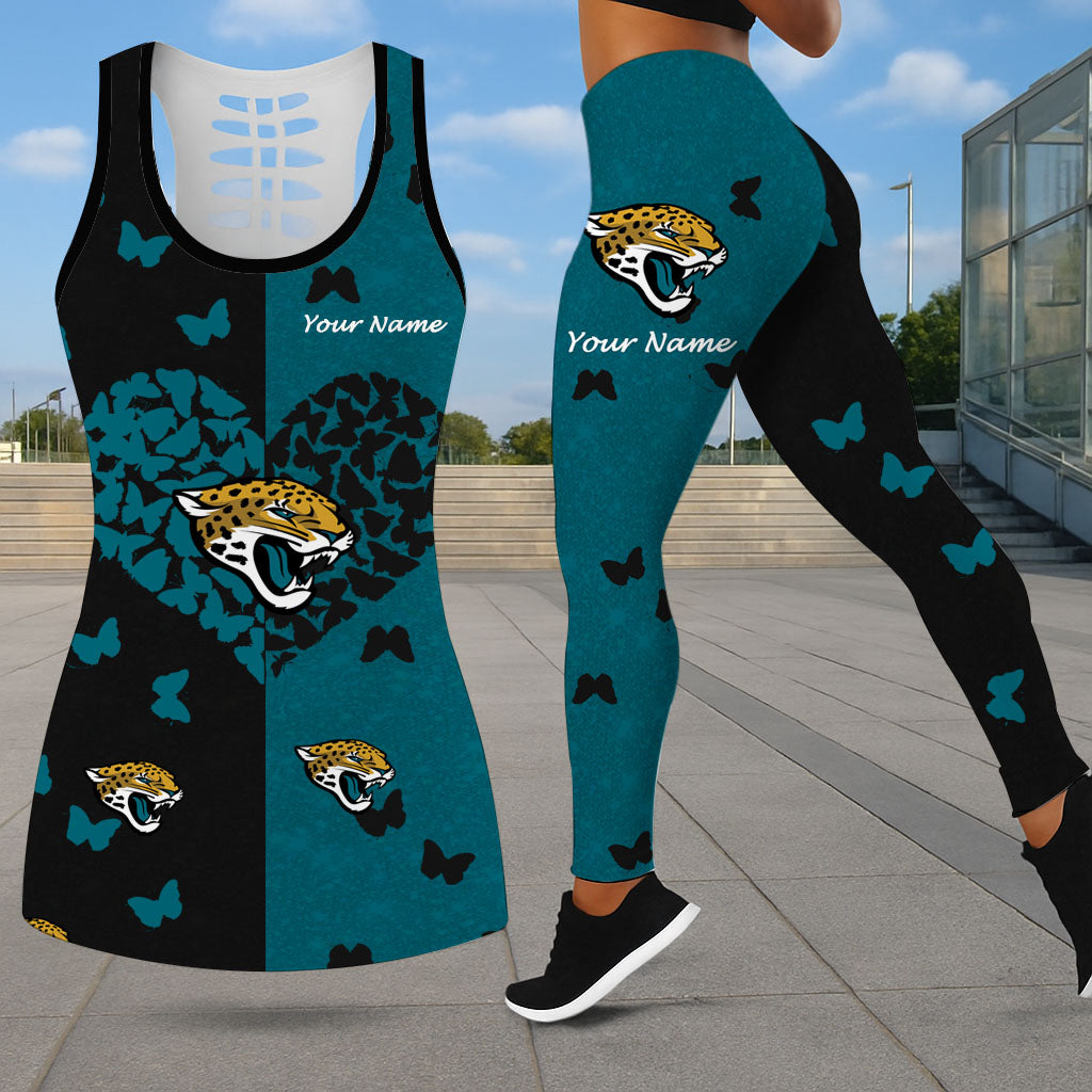 LIMITED EDITION - NEW CUSTOMIZED NFL30 JSJ JACKSONVILLE JAGUARS LEGGINGS & HOLLOW TANK TOP SET