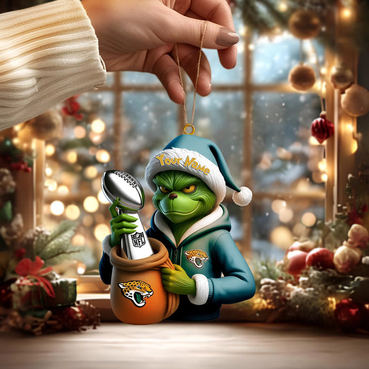 LIMITED EDITION - NEW CUSTOMIZED NFL30 JSJ JACKSONVILLE JAGUARS THE GRINCH ACRYLIC ORNAMENT