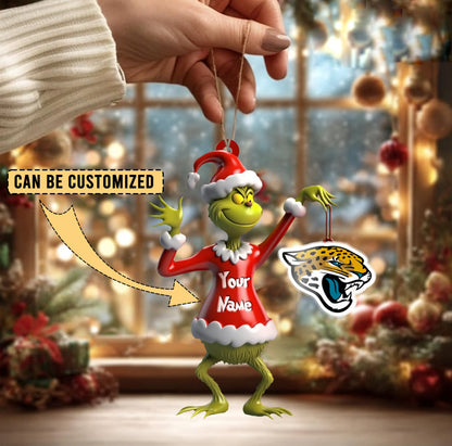 LIMITED EDITION - NEW CUSTOMIZED NFL30 JSJ JACKSONVILLE JAGUARS THE GRINCH ACRYLIC ORNAMENT