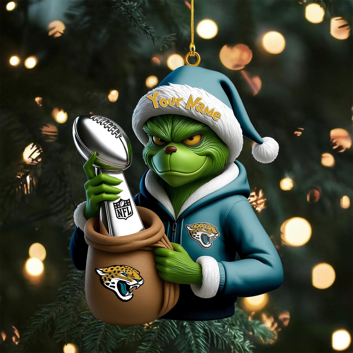 LIMITED EDITION - NEW CUSTOMIZED NFL30 JSJ JACKSONVILLE JAGUARS THE GRINCH ACRYLIC ORNAMENT