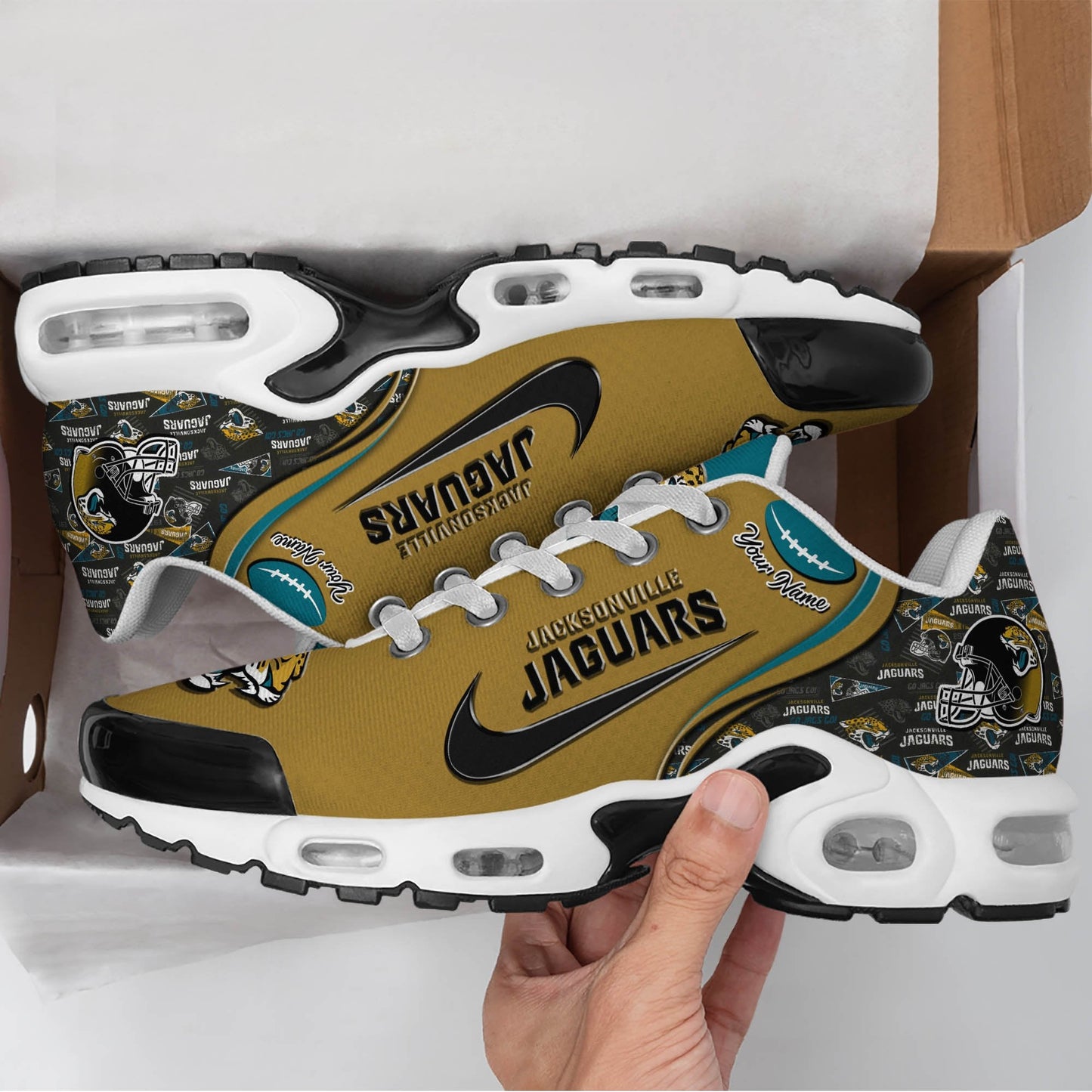 LIMITED EDITION - NEW CUSTOMIZED NFL30 JSJ JACKSONVILLE JAGUARS UNISEX AIR MAX PLUS SNEAKERS