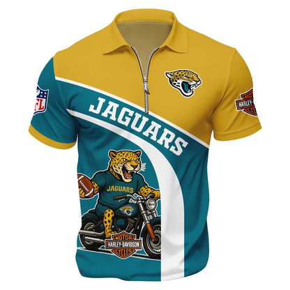 LIMITED EDITION - NEW CUSTOMIZED NFL30 JSJ JACKSONVILLE JAGUARS HARLEY-DAVIDSON POLO WITH ZIPPER SHIRT