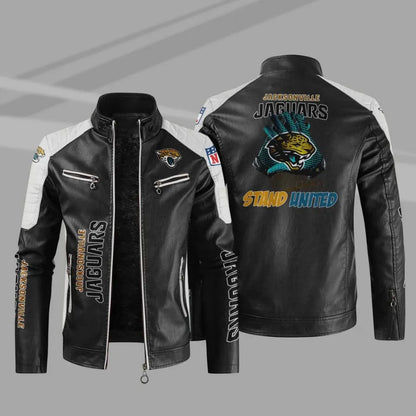 LIMITED EDITION - NEW CUSTOMIZED NFL30 JSJ JACKSONVILLE JAGUARS LEATHER BIKER JACKET