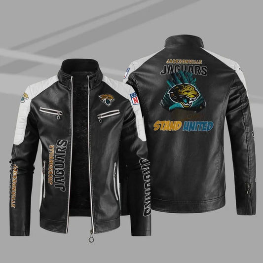 LIMITED EDITION - NEW CUSTOMIZED NFL30 JSJ JACKSONVILLE JAGUARS LEATHER BIKER JACKET