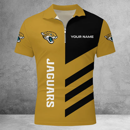 LIMITED EDITION - NEW CUSTOMIZED NFL30 JSJ JACKSONVILLE JAGUARS ZIP POLO SHIRT