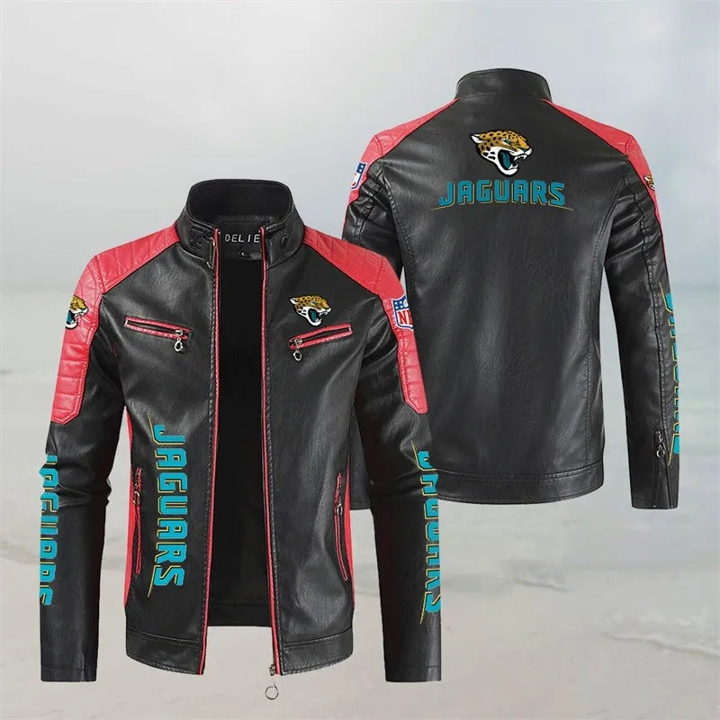 LIMITED EDITION - NEW CUSTOMIZED NFL30 JSJ JACKSONVILLE JAGUARS LEATHER BIKER JACKET