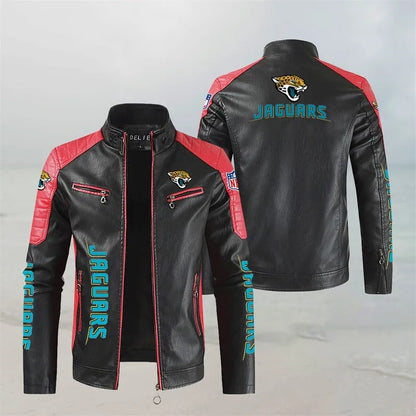 LIMITED EDITION - NEW CUSTOMIZED NFL30 JSJ JACKSONVILLE JAGUARS LEATHER BIKER JACKET