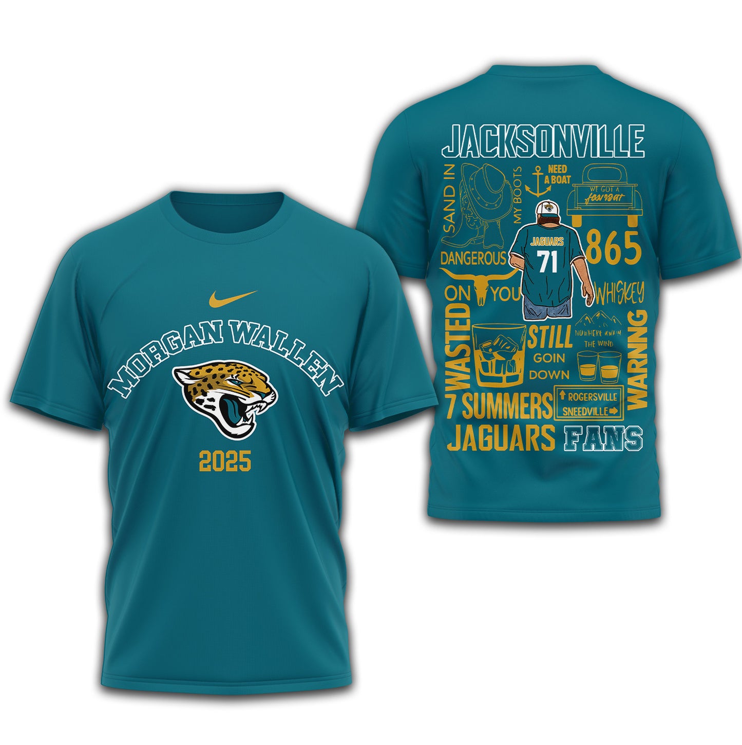 LIMITED EDITION - NEW CUSTOMIZED NFL30 JSJ JACKSONVILLE JAGUARS T-SHIRT | MULTIPLE COLORS AVAILABLE