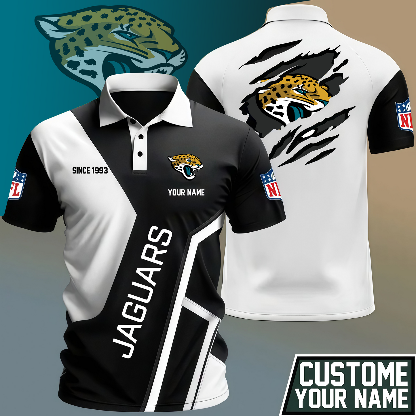 LIMITED EDITION - NEW CUSTOMIZED NFL30 JSJ JACKSONVILLE JAGUARS POLO SHIRT