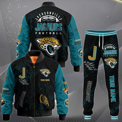 LIMITED EDITION - NEW CUSTOMIZED NFL30 JSJ JACKSONVILLE JAGUARS SATIN VARSITY JACKET & LONG PANTS
