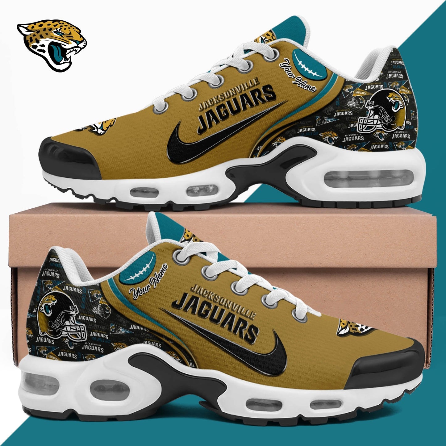 LIMITED EDITION - NEW CUSTOMIZED NFL30 JSJ JACKSONVILLE JAGUARS UNISEX AIR MAX PLUS SNEAKERS