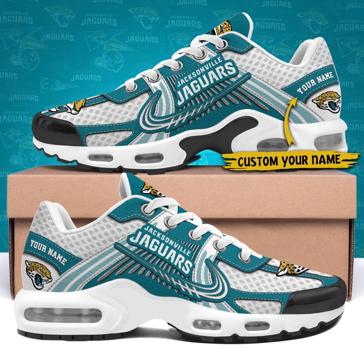 LIMITED EDITION - NEW CUSTOMIZED NFL30 JSJ JACKSONVILLE JAGUARS UNISEX AIR MAX PLUS SNEAKERS
