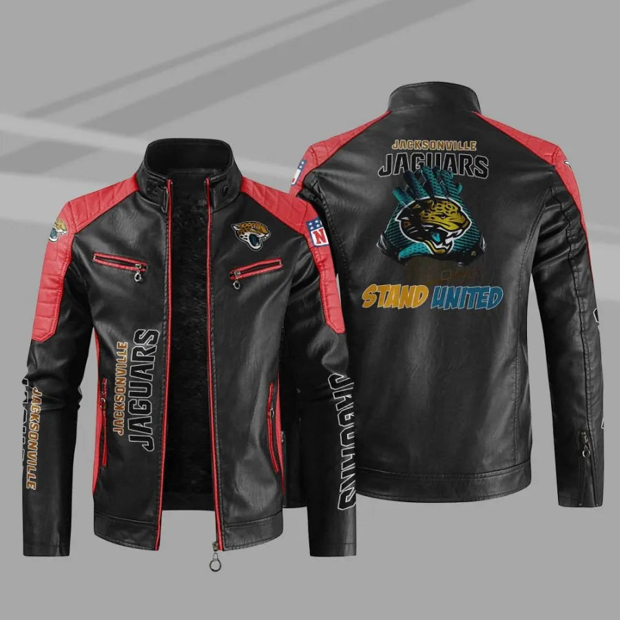 LIMITED EDITION - NEW CUSTOMIZED NFL30 JSJ JACKSONVILLE JAGUARS LEATHER BIKER JACKET