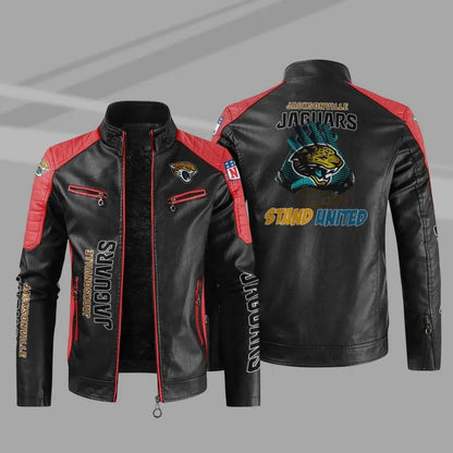 LIMITED EDITION - NEW CUSTOMIZED NFL30 JSJ JACKSONVILLE JAGUARS LEATHER BIKER JACKET