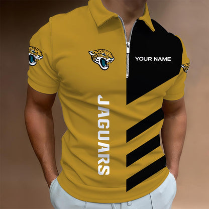 LIMITED EDITION - NEW CUSTOMIZED NFL30 JSJ JACKSONVILLE JAGUARS ZIP POLO SHIRT