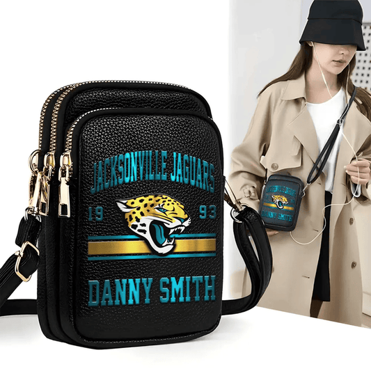 LIMITED EDITION - NEW CUSTOMIZED NFL30 JSJ JACKSONVILLE JAGUARS LEATHER CROSSBODY BAG