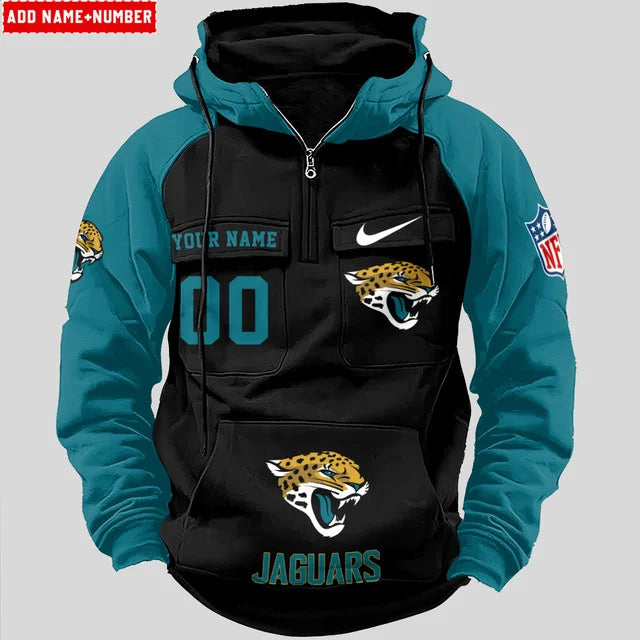 LIMITED EDITION - NEW CUSTOMIZED NFL30 JSJ JACKSONVILLE JAGUARS QUARTER ZIP HOODIE