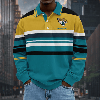 LIMITED EDITION - NEW CUSTOMIZED NFL30 JSJ JACKSONVILLE JAGUARS MEN LONG SLEEVE POLO
