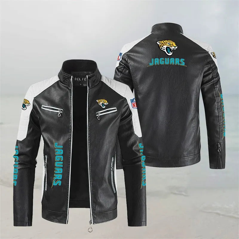 LIMITED EDITION - NEW CUSTOMIZED NFL30 JSJ JACKSONVILLE JAGUARS LEATHER BIKER JACKET
